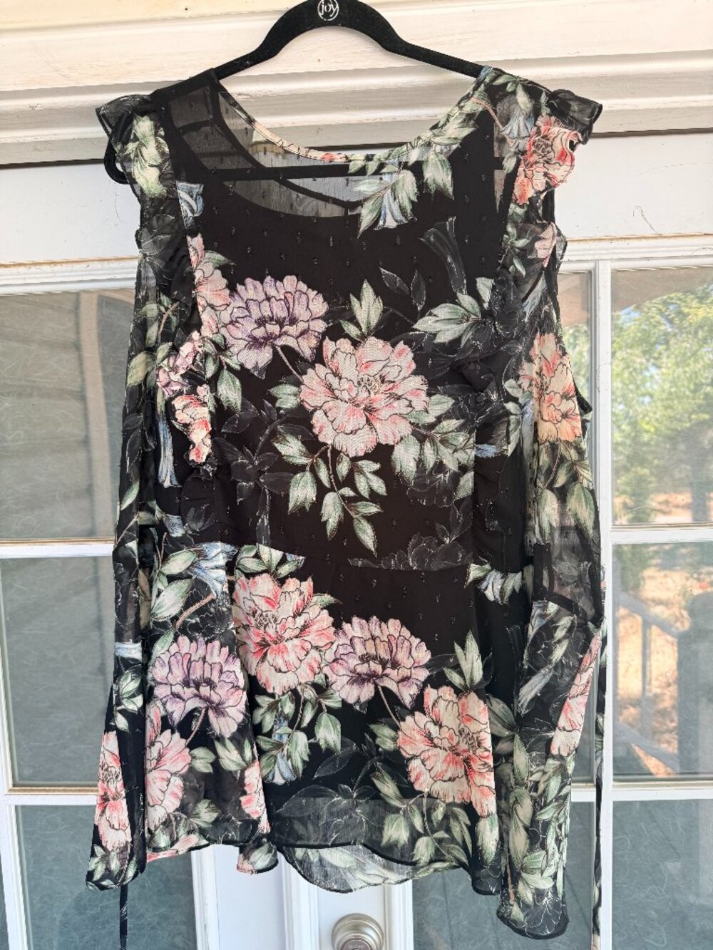City Chic Black Floral Chiffon Ruffle Tunic Top XL